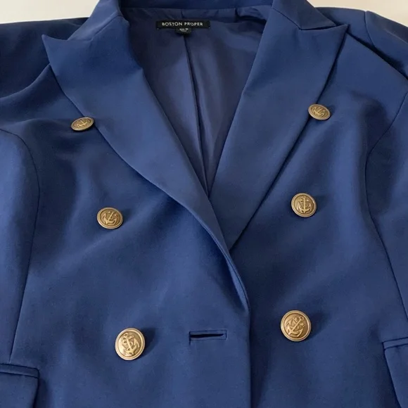 Boston Proper Blue Double Breasted Nautical Button Blazer Size 18 - Picture 7 of 11